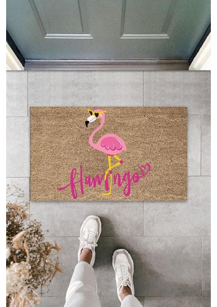 Dijital Pembe Flamingo Bej Kapı Paspası Dış Mekan PASPASK-3050