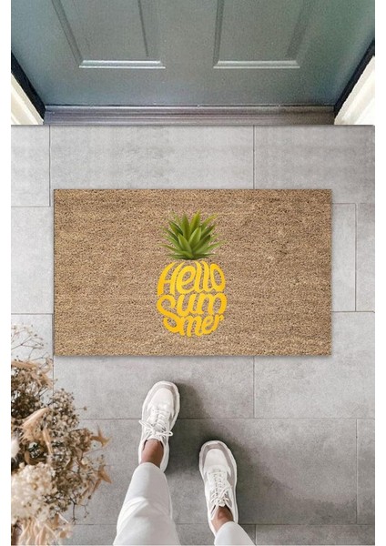 Kahverengi Kapı Önü Paspası Hello Summer Ananas Desen K-3263