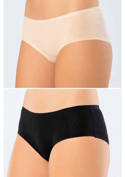 918 Siyah-Ten Kadın 2'li Paket Likralı Pamuk Renkli Hipster Külot