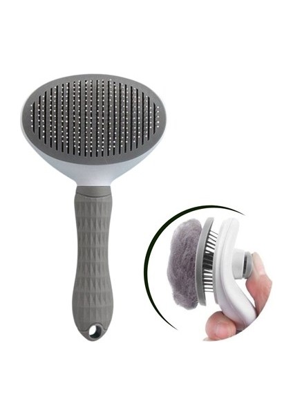 Kedi Köpek Tüy Toplayıcı Kendini Temizleyebilen Ergonomik Rahat Evcil Hayvan Tarağı Gri