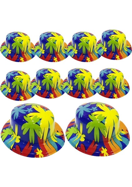 Çiçek Desenli Yuvarlak Plastik Parti Şapkası Yetişkin 10 Adet