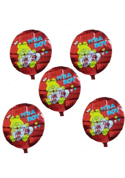 It's A Boy Kırmızı Renk Folyo Balon 45 cm 5 Adet