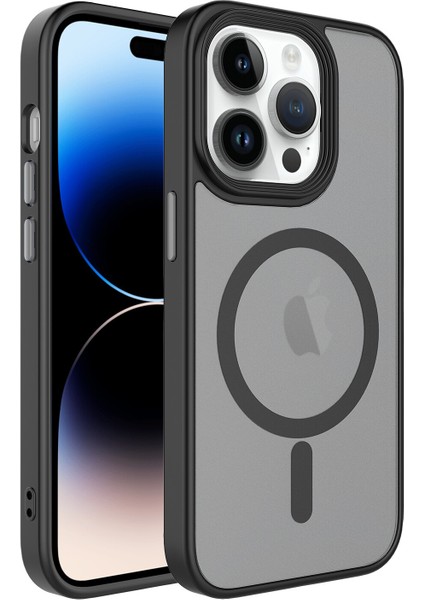 Apple Iphone 14 Pro Kılıf Magesafeli Silikon Kenarlı Buzlu Sert Flet Kapak