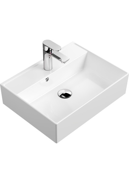 Aqua Bagno Plan Tezgah Üstü Kare Çanak  Lavabo , 50 x 38 Cm.  Beyaz