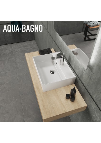 Aqua Bagno Plan Tezgah Üstü Kare Çanak  Lavabo , 50 x 38 Cm.  Beyaz