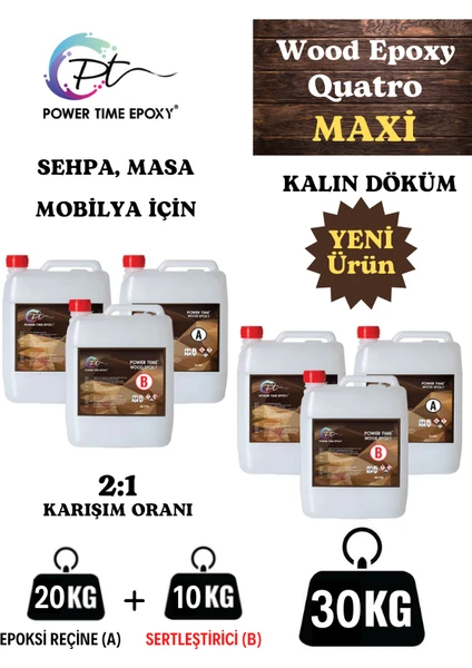 Power Time Epoxy Wood Epoxy Quatro Maxi/ Kalın Döküm Şeffaf Epoksi Reçine Sehpa Masa Için