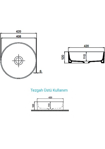 Aqua Bagno Bianzo Tezgah Üstü Çanak Lavabo,batarya Deliksiz,42 cm Beyaz