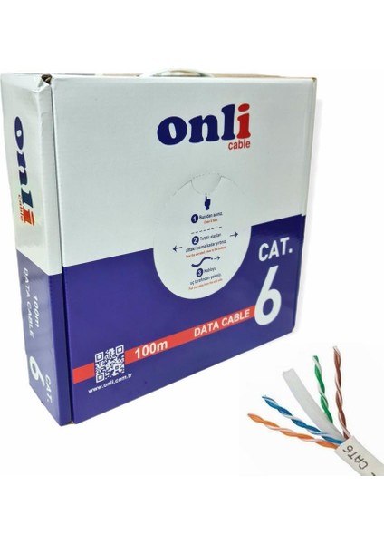 Onli 24AWG Utp Cat6 Network Kablosu Gri 100MT Yerli Üretim