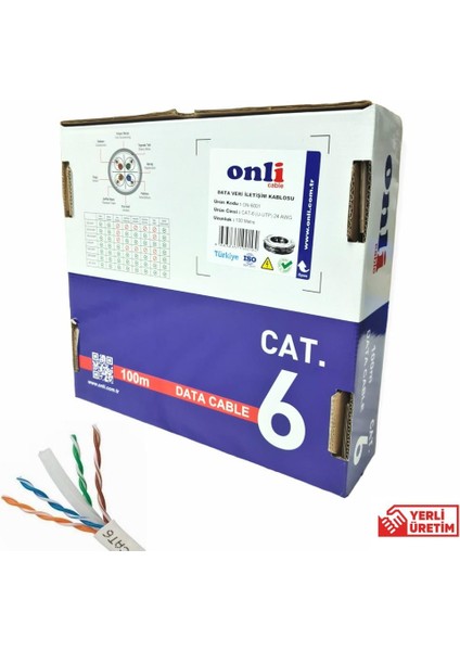 Onli 24AWG Utp Cat6 Network Kablosu Gri 100MT Yerli Üretim