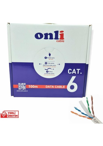 Onli 24AWG Utp Cat6 Network Kablosu Gri 100MT Yerli Üretim