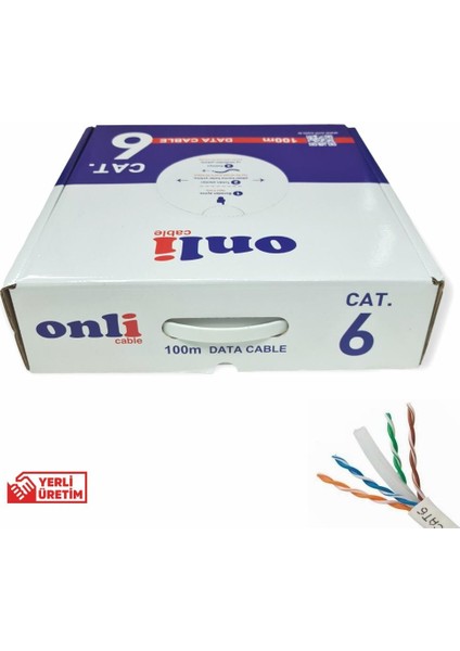 Onli 24AWG Utp Cat6 Network Kablosu Gri 100MT Yerli Üretim