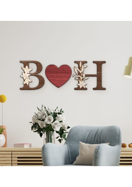 Gift Kişiye Özel Çift Harfli Sevgili Temalı Ahşap Duvar Dekoru, Harfli Tablo, Sevgiliye Hediye, Ev Dekorasyonu, Sevgililer Günü Hediyesi