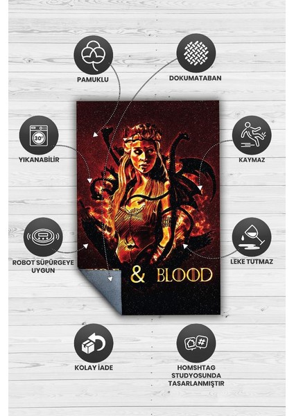Ateş ve Kan Dokuma Tabanlı Yıkanabilir Game Of Thrones Halısı