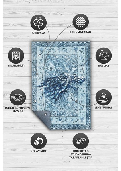 Stark Hanedanı Dokuma Tabanlı Yıkanabilir Game Of Thrones Halısı