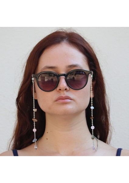 Yengeç Burcu Doğal Taşlı Gözlük Zinciri Kalsedon-Kaplangözü-Labradorit-Ametist-Pembekuvars