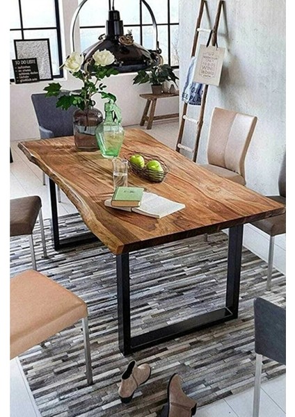 Ahşap Kütük Yemek Masası Kare Ayak