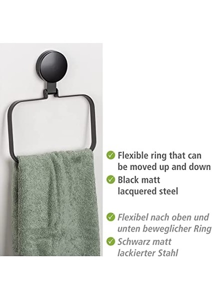 Static-Loc® Plus Handtuchring Pavia Schwarz, Handtuchhalter, Befestigen Ohne Bohren, Sicherer modelleri