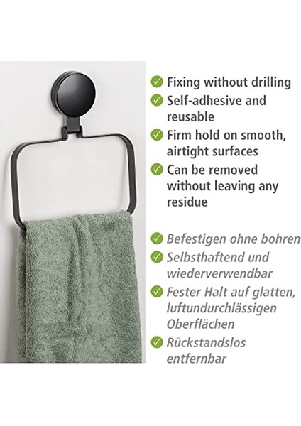 Static-Loc® Plus Handtuchring Pavia Schwarz, Handtuchhalter, Befestigen Ohne Bohren, Sicherer fırsatları