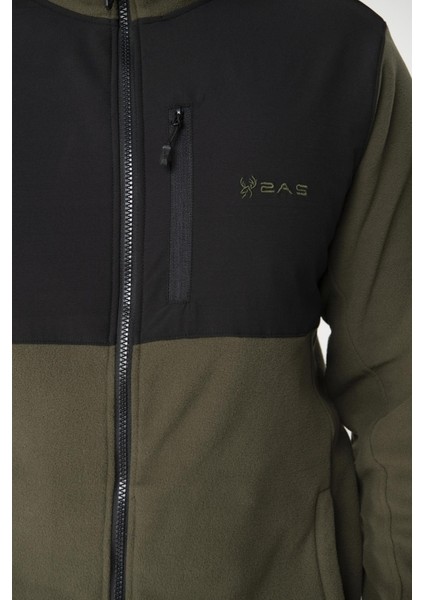 Pana Tam Fermuarlı Parçalı Erkek Polar Sweatshirt Yeşil 2ASPNA110562VL