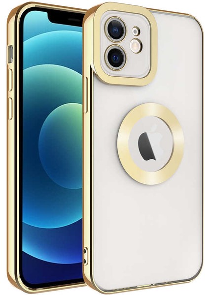 Apple iPhone 12 Kılıf Kamera Korumalı Logo Gösteren Şeffaf Premium Omega Kapak