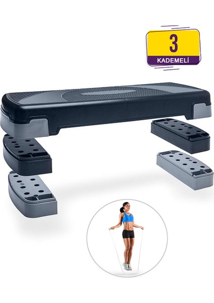 3 Kademeli Fitness Step Tahtası + Atlama Ipi Hediyeli
