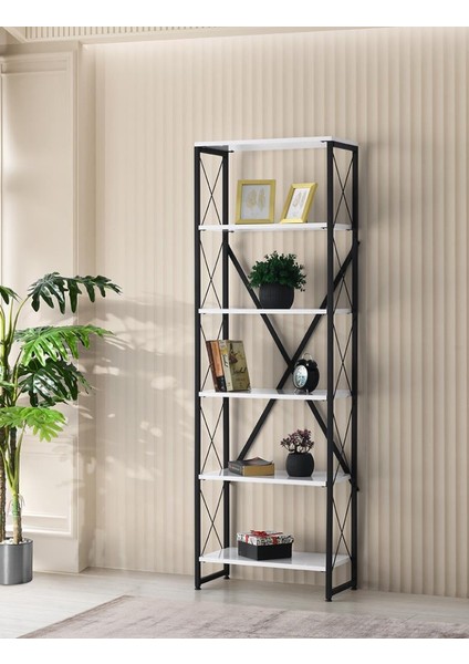 Ferforje Ahşap 5 Raflı Kitaplık 60X30X180