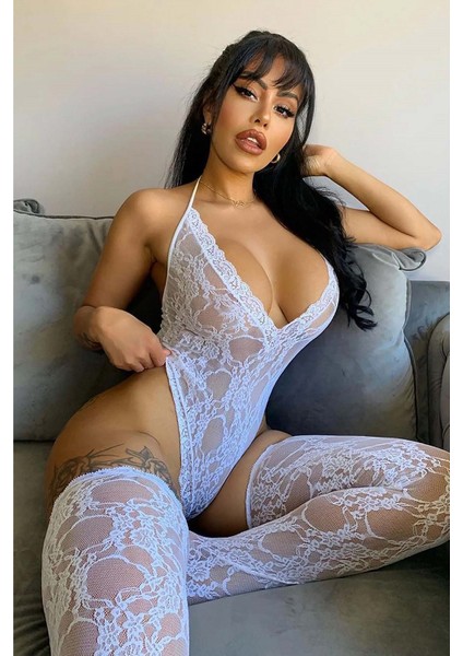 Merry See Dantel Çoraplı Fantezi Iç Giyim Bodysuit