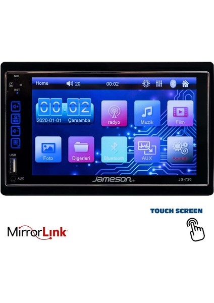 Double Teyp 7" 4X60W Dokunmatik Mirrorlink Bt/usb/sd/fm/aux Kameralı JS-750
