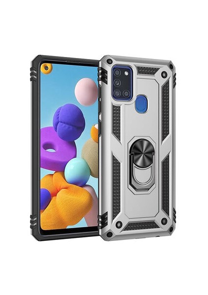 Galaxy A21S Kılıf Zore Vega Tank Sert Yüzüklü Standlı Zırh Koruma Kapak
