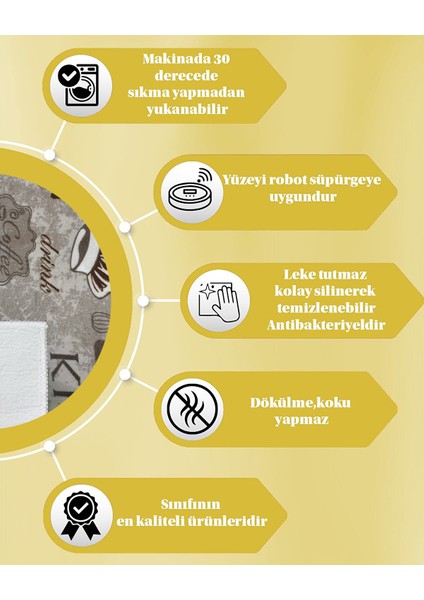 Antialerjik Makinede Yıkanabilir Kaymaz Tabanlı Mutfak Halısı Kahve indirimleri