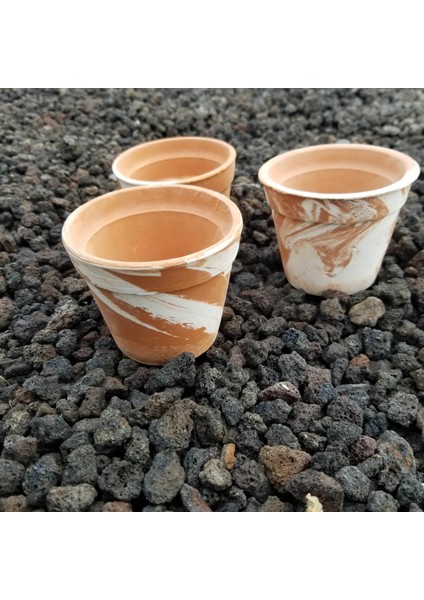3 Lü El Yapımı Çömlek Kaktüs Saksısı