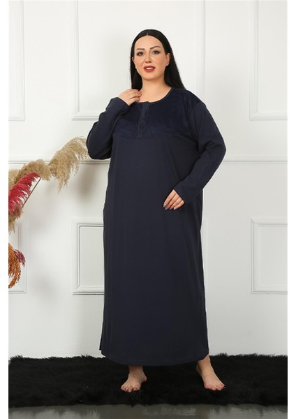 Big Uzun Kol Dantelli Lacivert Anne Gecelik 1355