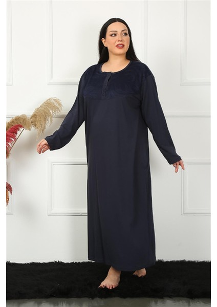 Big Uzun Kol Dantelli Lacivert Anne Gecelik 1355 modelleri