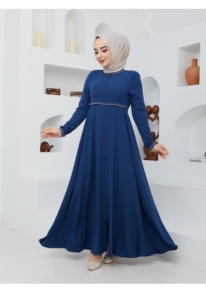 Yazlık Mevlana Model Kol ve Beli Desenli Kloş Ferace Pardesü