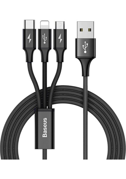 Rapid Series 3 In 1 Type-C + Lightning + Micro USB Kablo Hızlı Şarj Kablosu