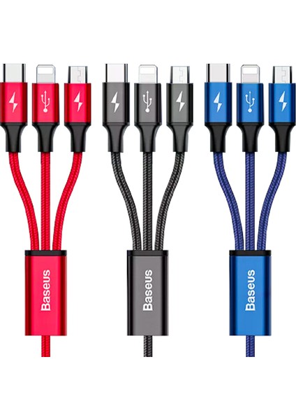 Rapid Series 3 In 1 Type-C + Lightning + Micro USB Kablo Hızlı Şarj Kablosu