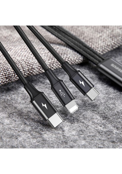 Rapid Series 3 In 1 Type-C + Lightning + Micro USB Kablo Hızlı Şarj Kablosu