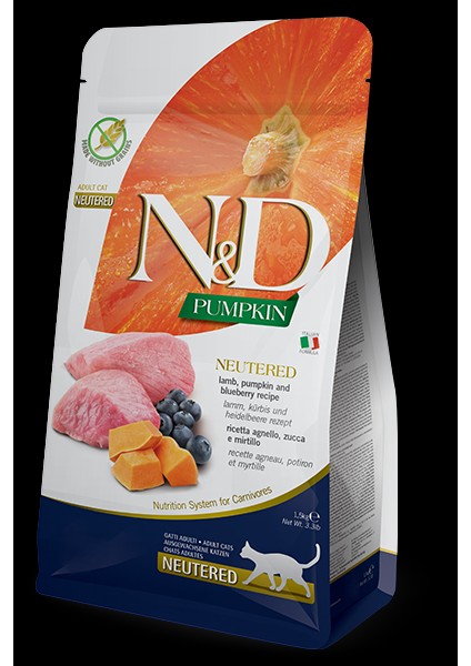 Pumpkin Balkabaklı Kuzu Etli Yaban Mersinli Tahılsız Kısır Kedi Maması 1.5 kg