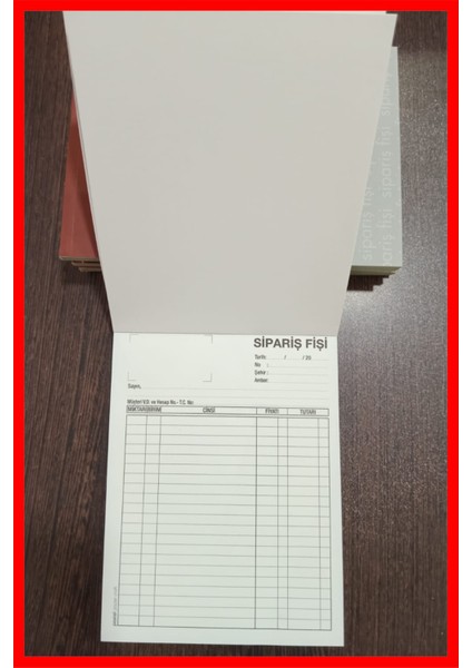 Sipariş Fişi 14X20 cm Boyutunda 2/50 Otokopili 1 Asıl 1 Suret 2 Nüsha 12'li Paket (1 Dz.) 12 Adet