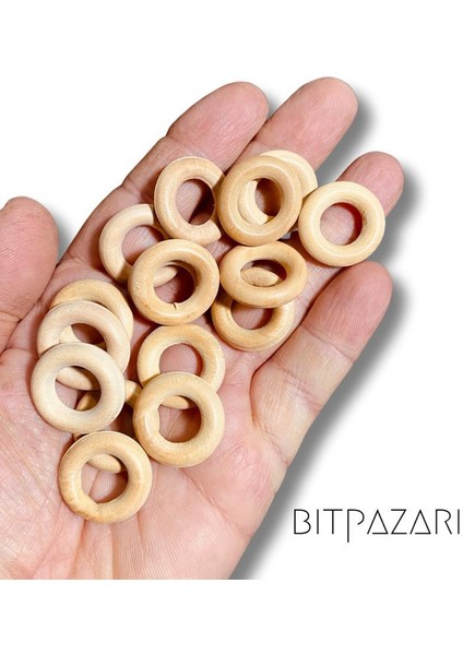 30 mm Ahşap Halka - Diş Kaşıma - Amigurumi - Makrume Halkası - ( 10 Adet )
