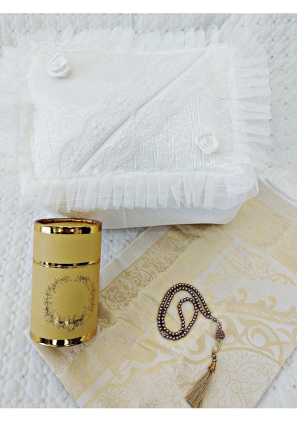 Dilex4 Parça Bohça Gelin Damat Hediye Çeyiz Bohça Tafta Saçaklı Kutu Seccade Set Gold Beyaz fiyatları