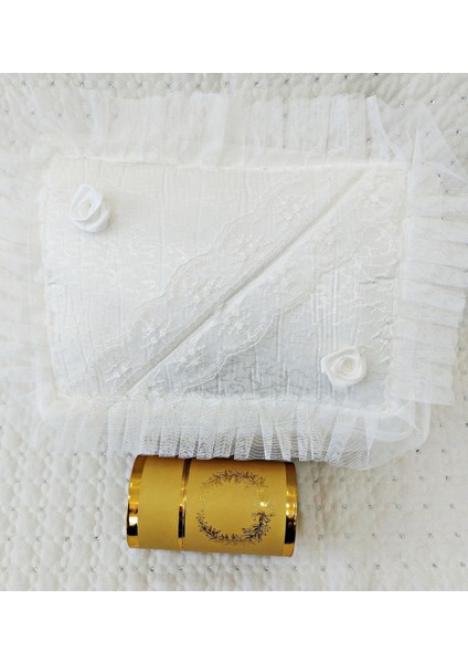 Dilex4 Parça Bohça Gelin Damat Hediye Çeyiz Bohça Tafta Saçaklı Kutu Seccade Set Gold Beyaz indirimleri