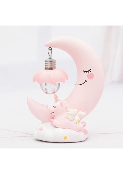 Dekoratif Ay Dede ve Minik Unicorn Temalı Masa Lambası ve Biblo