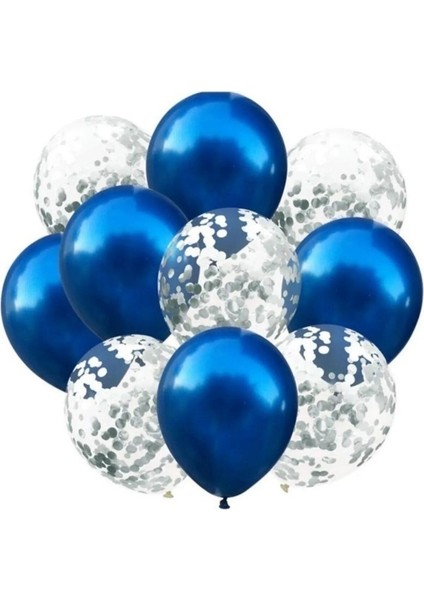 Lacivert Gümüş Konfetili Balon 10 Adet