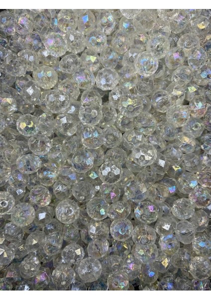 Şeffaf Renk Basık 6mm Janjanlı Akrilik Boncuk,parlak Takı Yapım Hobi Boncuğu (25GR,~250 Adet)