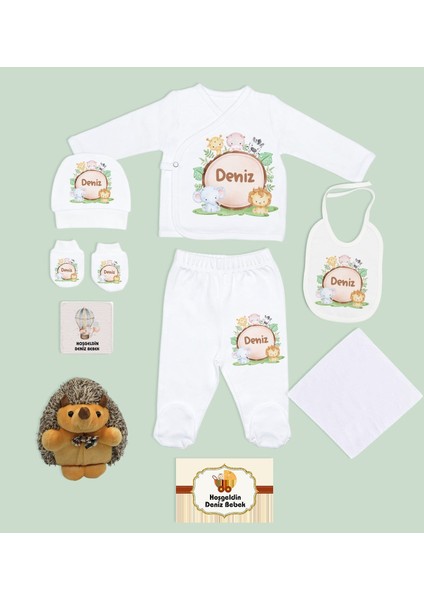 Kids Kişiye Özel Beyaz Hastane Çıkışı, Kirpi Pelüş Oyuncak, Yeni Doğan Bebek Giyim Hediyesi, 9 Parça Bebek Hediye Seti-3