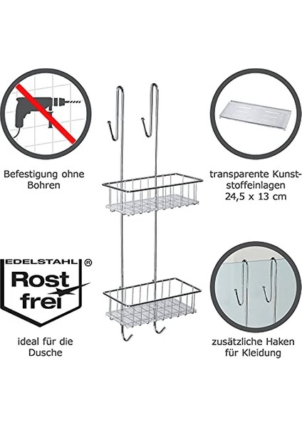 Şampuanlık Banyo Duş Rafı 2 Raflı Kancalı Paslanmaz Çelik modelleri