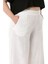 Büyük Beden Nervür Dikişli Cepli Fermuarlı Bol Paça Keten Beyaz Pantolon 4