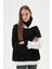 Kadın Siyah Beyaz Dik Yakalı Oversize Hoodie 1