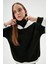 Kadın Siyah Beyaz Dik Yakalı Oversize Hoodie 2